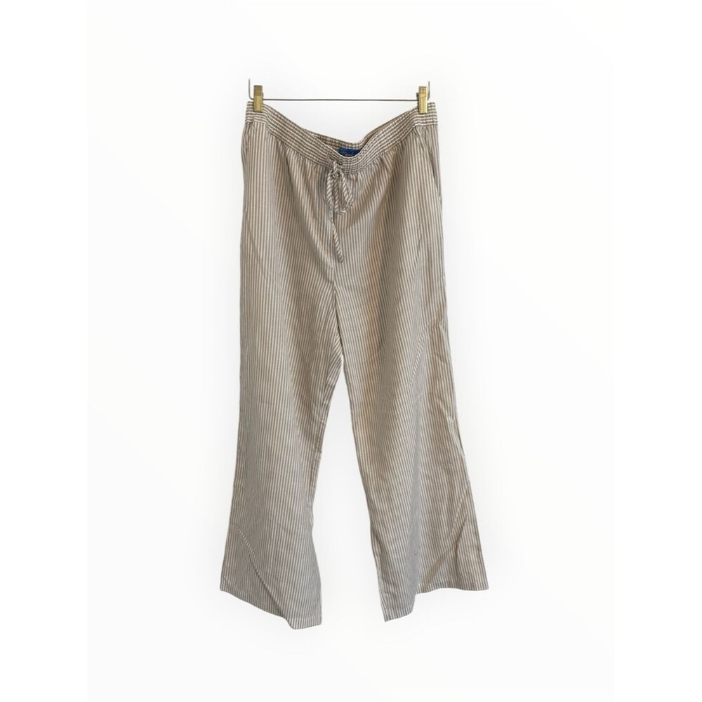 J McLaughlin Women’s Drawstring Striped Linen Blend Pants - Beige Size XL